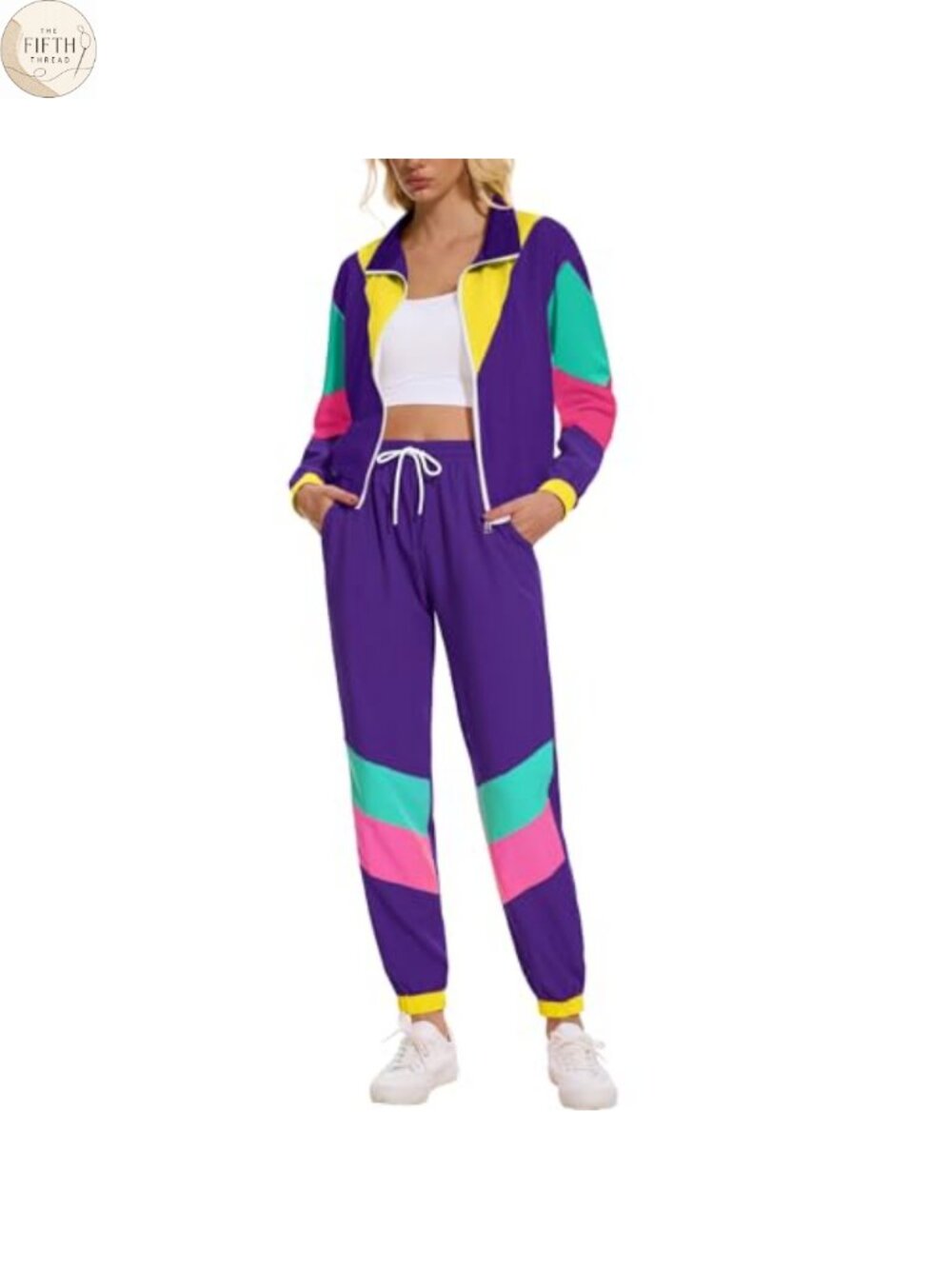 Women's 80s 90s 2 Piece Tracksuit Windbreaker Set Retro Party Costume